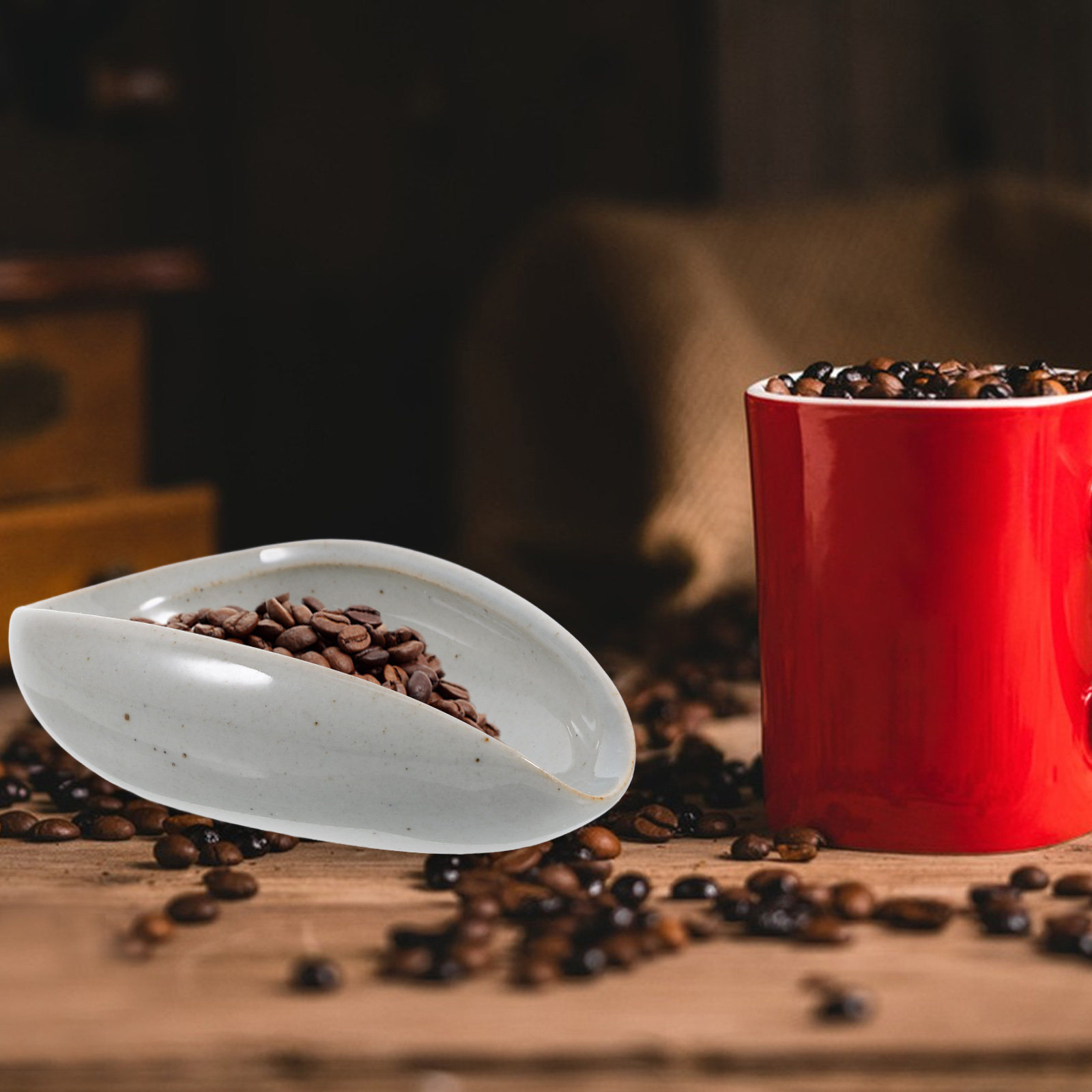 Coffee Tea Leaf And Bean - Ceramiczna taca dozująca ziarna kawy, wielofunkcyjny