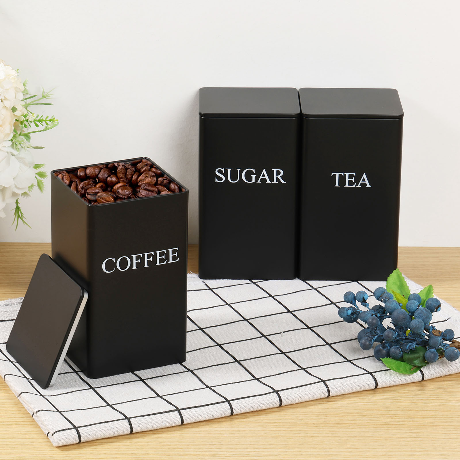 Coffee Tea And Sugar Canisters - 3 szt. Kanistry do przechowywania ziaren