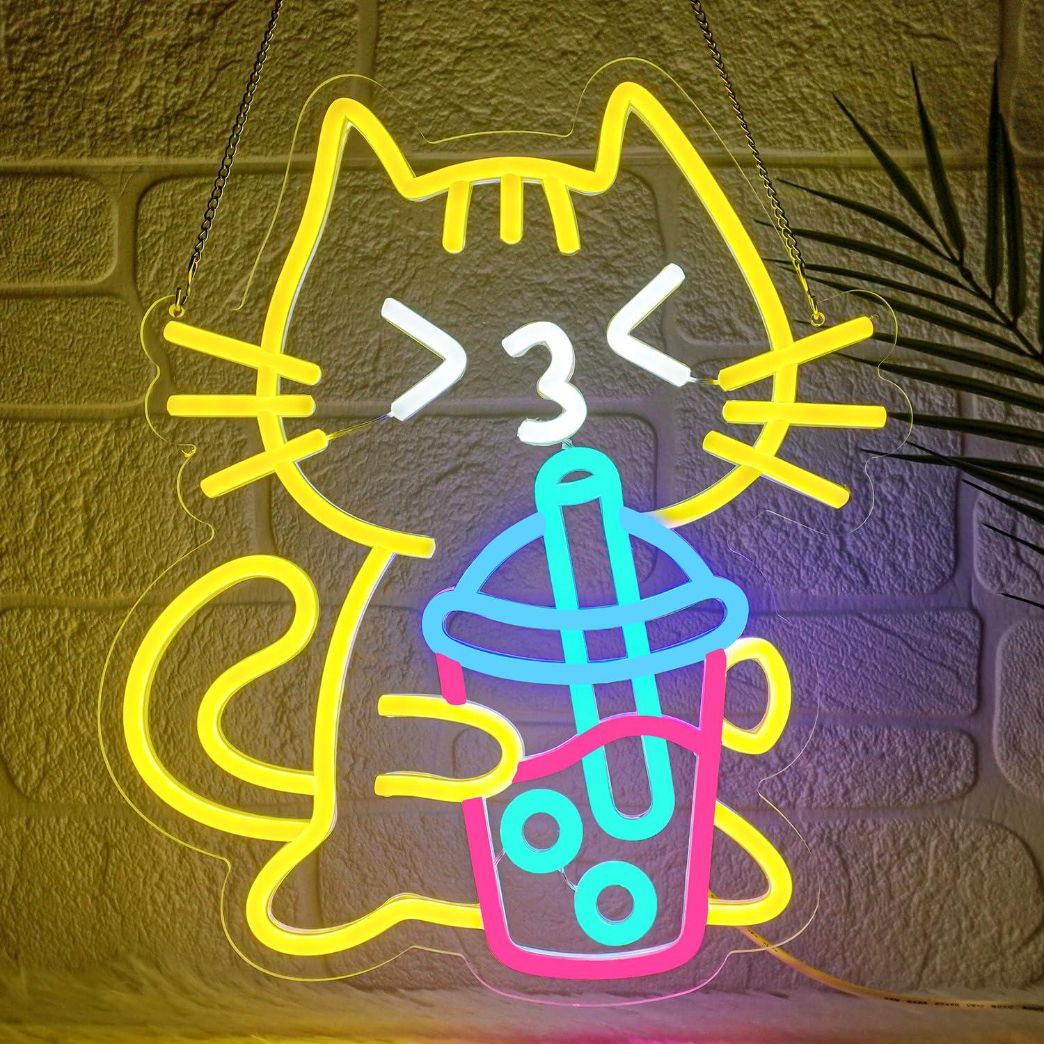 Coffee Tea Neon Sign - Neonowy szyld z kotem i herbatą