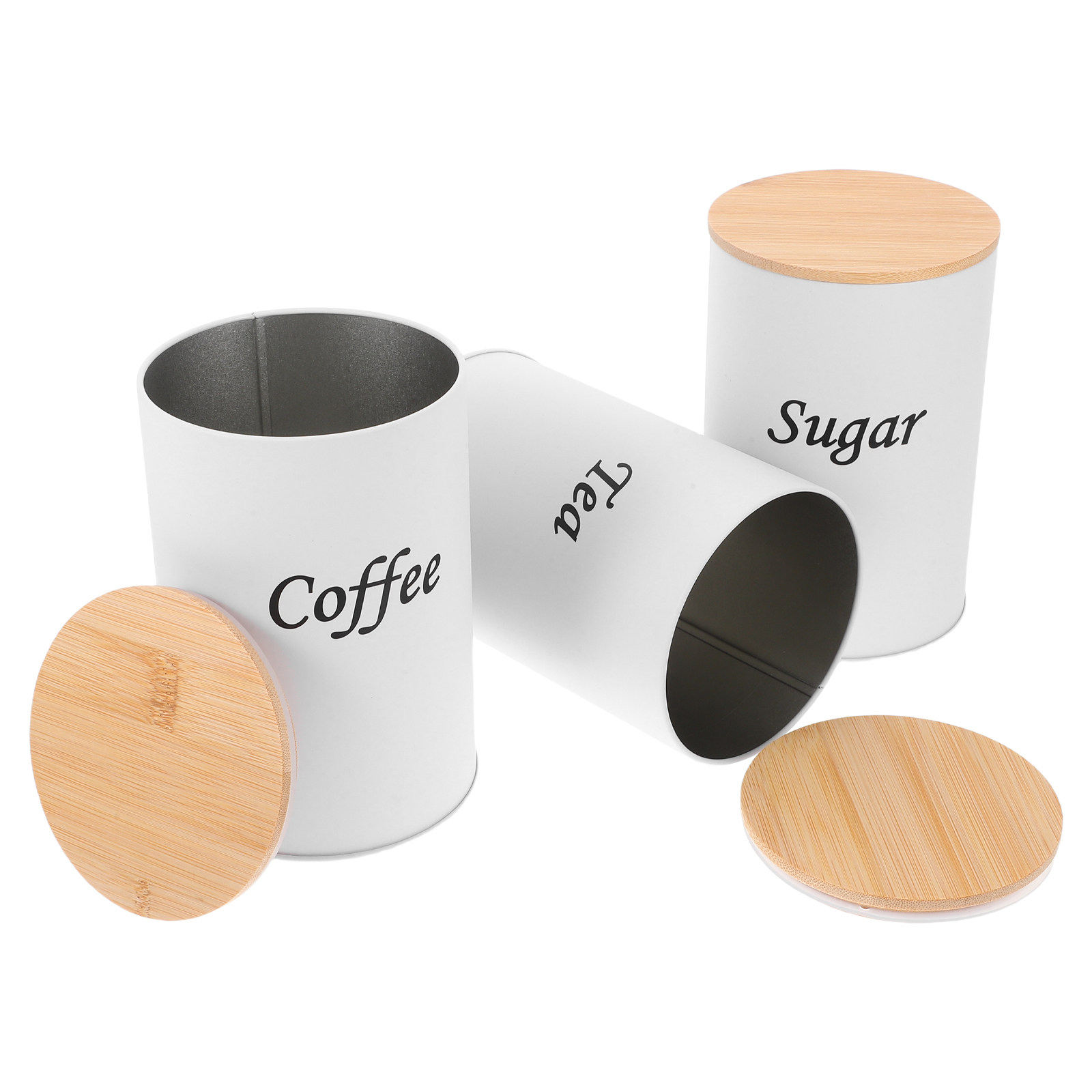 Coffee Tea And Sugar Canisters - 3 szt. Hermetyczne okrągłe pojemniki z