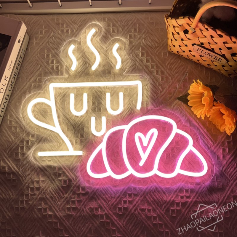 Coffee Tea Neon Sign - Kawa Chleb Neon Croissant Neon Light