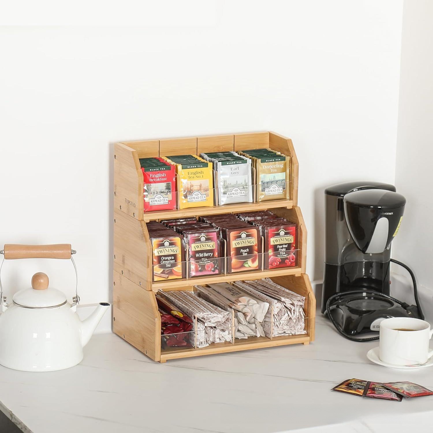 Coffee Tea Station - Pudełko na herbatę z bambusa, trójwarstwowy