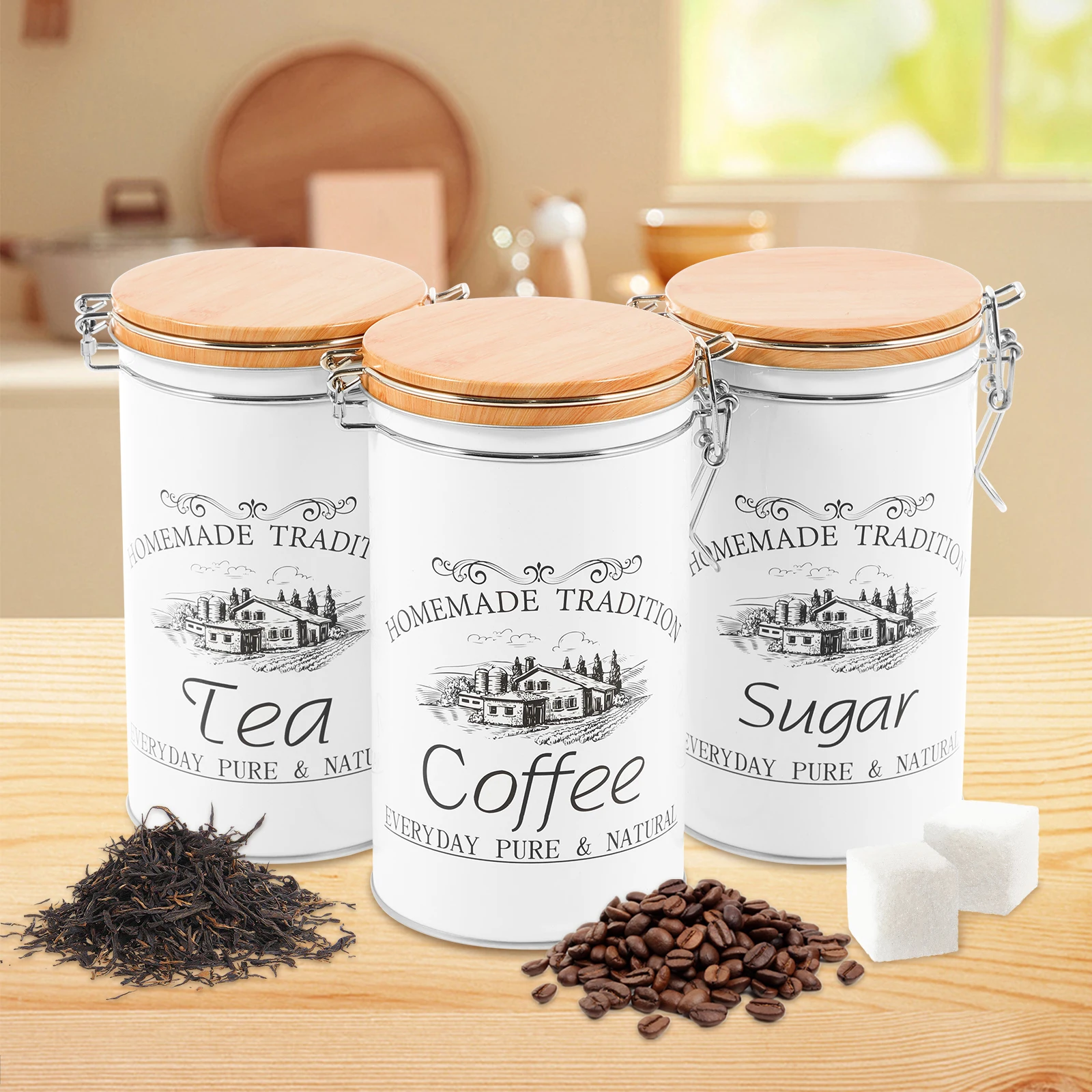 Coffee Tea Jar Set - 3 szt./zestaw Metalowe pojemniki na herbatę,