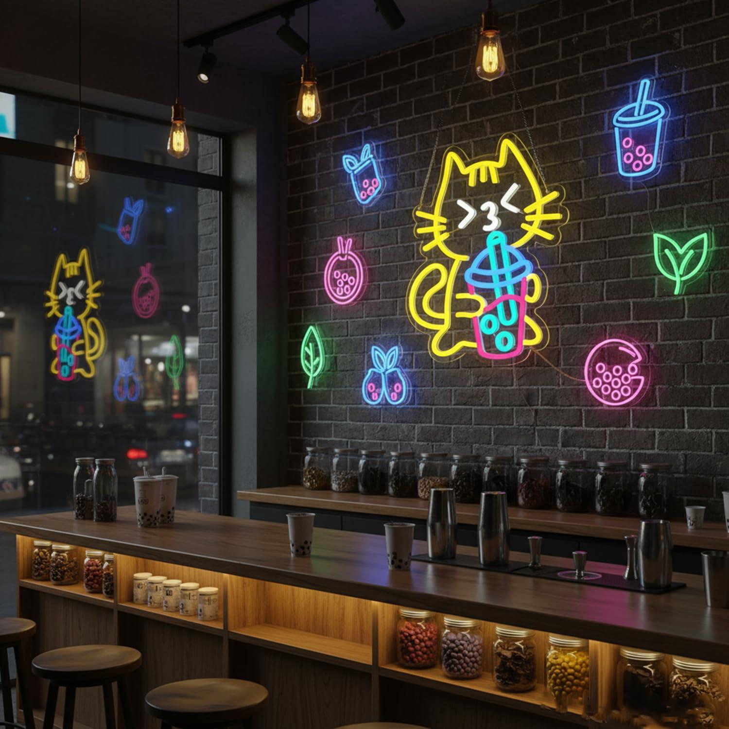 Neonowy szyld z kotem i herbat – Coffee Tea Neon Sign recenzja i cena