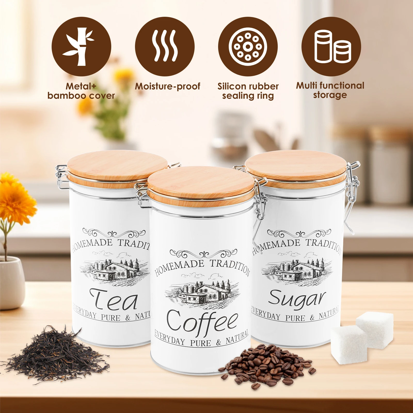 3 szt./zestaw Metalowe pojemni – Coffee Tea Jar Set recenzja i cena